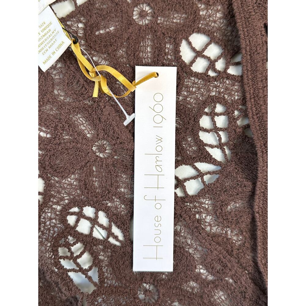 House of Harlow 1960 Brown Lace Tie Front Ruffle Sleeve Blouse NWT One Size - Picture 4 of 8